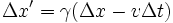 \Delta x' = \gamma (\Delta x - v \Delta t)\,