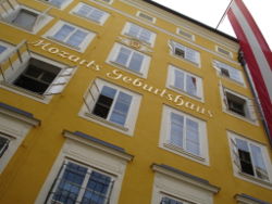 Mozart's birthplace at Getreidegasse 9, Salzburg, Austria.