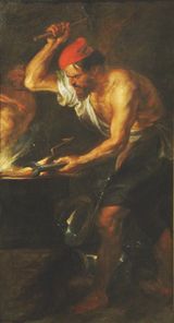 Vulcan of ancient mythology, using fire for his forge