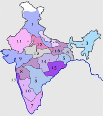 IR Zones. See the numbering alongside. The red dots are the zonal headquarters.