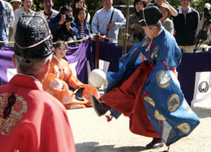 Kemari being played at the Tanzan Shrine, Sakurai, Japan.