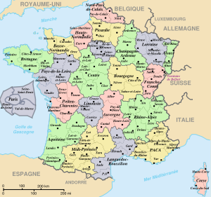 The 22 régions and 96 départements of metropolitan France.