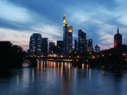 The skyline of Frankfurt at dusk