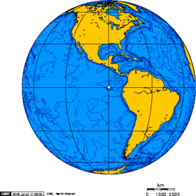 Orthographic projection centred over the Galápagos