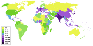 Population density by country, 2006