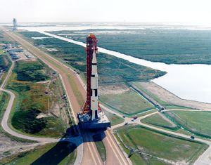 The Apollo 8 Saturn V being rolled out to Pad 39A