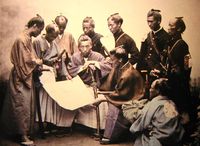Samurai of the Satsuma clan, during the Boshin War period, circa 1867. Photograph by Felice Beato.