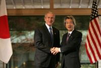 Former Prime Minister Jun'ichirō Koizumi with US president George W. Bush. Japan is a close ally of the US in the Pacific area.
