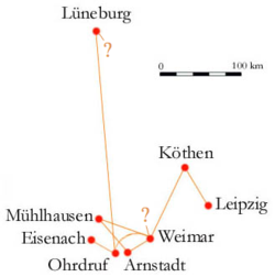 Places in which Bach resided throughout his life