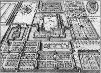 The palace and gardens at Cöthen in an engraving from Matthäus Merian's Topographia (1650)