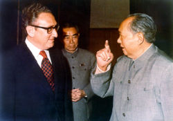 Mao, shown here with Henry Kissinger and Zhou Enlai.