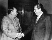 Mao greeted United States President Richard Nixon (right) in a China visit in 1972