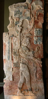 A stucco relief in the museum at Palenque depicting Upakal K'inich