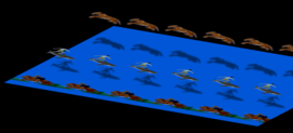 This picture illustrates how 3D shapes from an autostereogram "emerge" from the background plane, when the autostereogram is viewed with proper eye divergence.