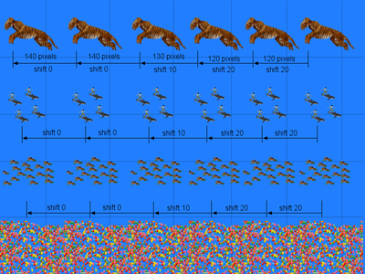 Patterns in this autostereogram appear at different depth across each row.