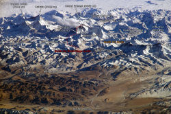 Southern and northern climbing routes as seen from the International Space Station.