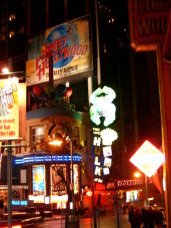 The popular Clifton Hill on the Canadian side lit up at night