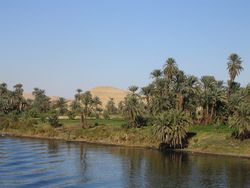 View of the Nile from a cruiseboat, between Luxor and Aswan in Egypt